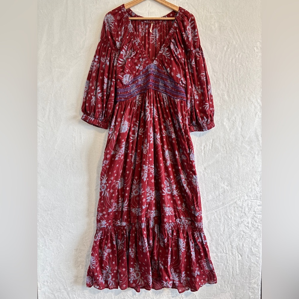 Free People Golden Hour Floral Red Maxi Dress Large - Picture 2 of 13